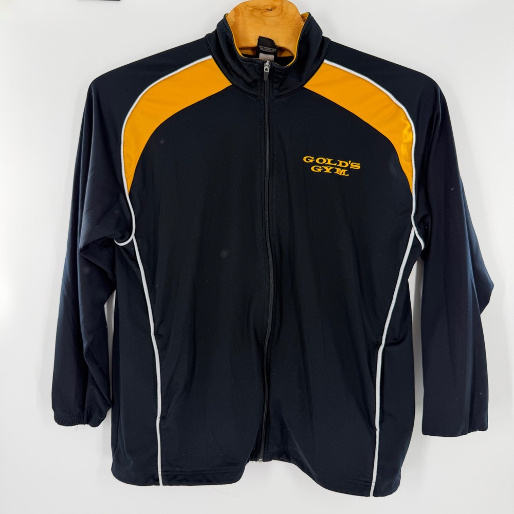 Golds Gym Mens Track Jacket Black Yellow Full Zip Athletic Warm Up Large